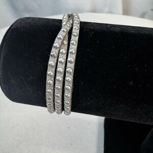 Gray Leather Twisted Studded Snap Bracelet